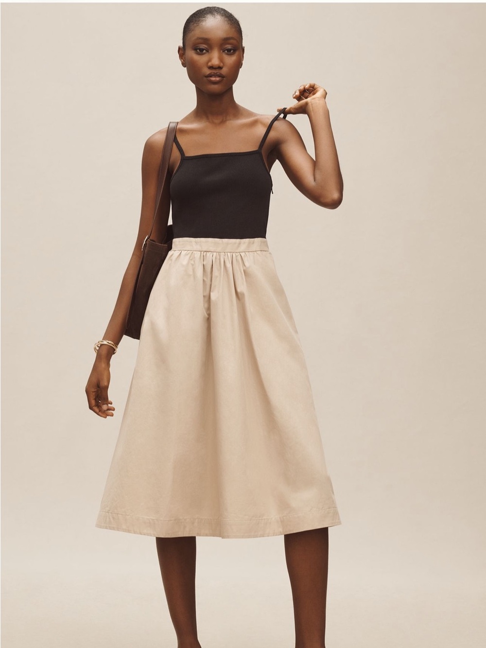 Maeve Sleeveless Rib Poplin Twofer
Midi Dress Color: Neutral Size: Large